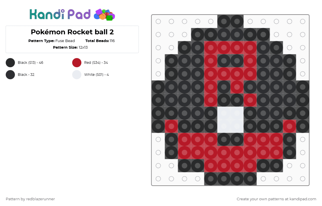 Pokémon Rocket ball 2 - Fuse Bead Pattern by redblazerunner on Kandi Pad - black,red