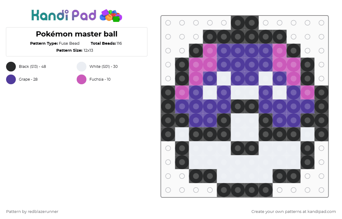 Pokémon master ball - Fuse Bead Pattern by redblazerunner on Kandi Pad - pink,purple