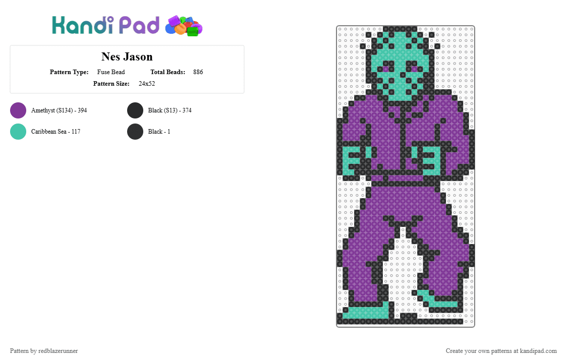 Nes Jason - Fuse Bead Pattern by redblazerunner on Kandi Pad - pink