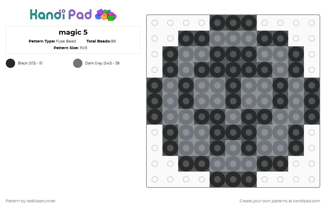 magic 5 - Fuse Bead Pattern by redblazerunner on Kandi Pad - gray,black