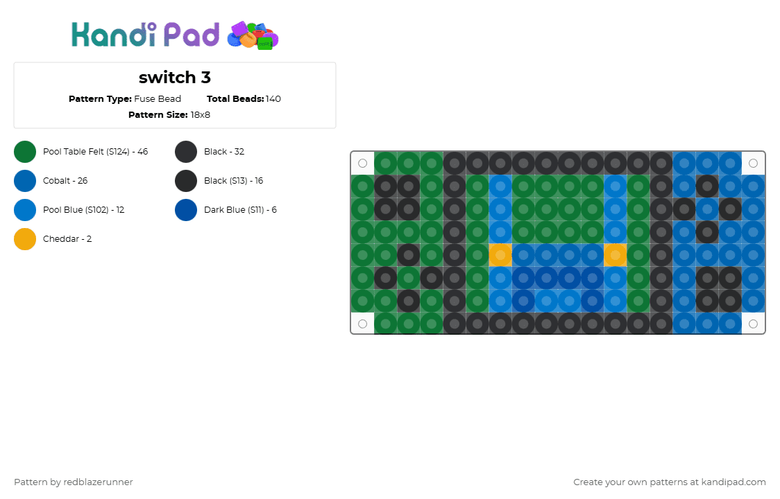 switch 3 - Fuse Bead Pattern by redblazerunner on Kandi Pad - green,blue