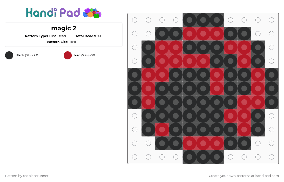 magic 2 - Fuse Bead Pattern by redblazerunner on Kandi Pad - red,black