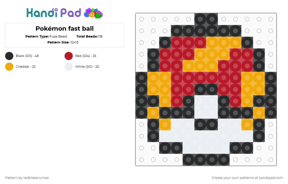 Pokémon fast ball - Fuse Bead Pattern by redblazerunner on Kandi Pad - orange,red