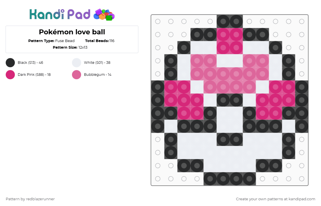 Pokémon love ball - Fuse Bead Pattern by redblazerunner on Kandi Pad - white,pink