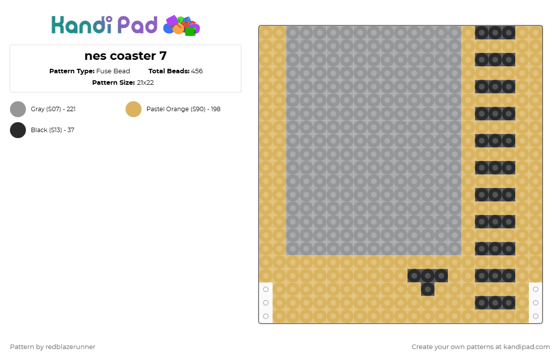 nes coaster 7 - Fuse Bead Pattern by redblazerunner on Kandi Pad - orange,gray