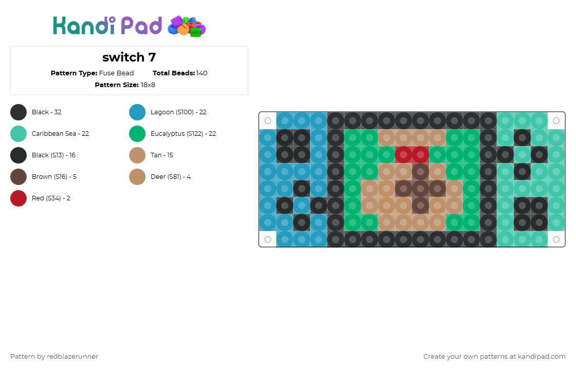 switch 7 - Fuse Bead Pattern by redblazerunner on Kandi Pad - light blue,teal,beige,green