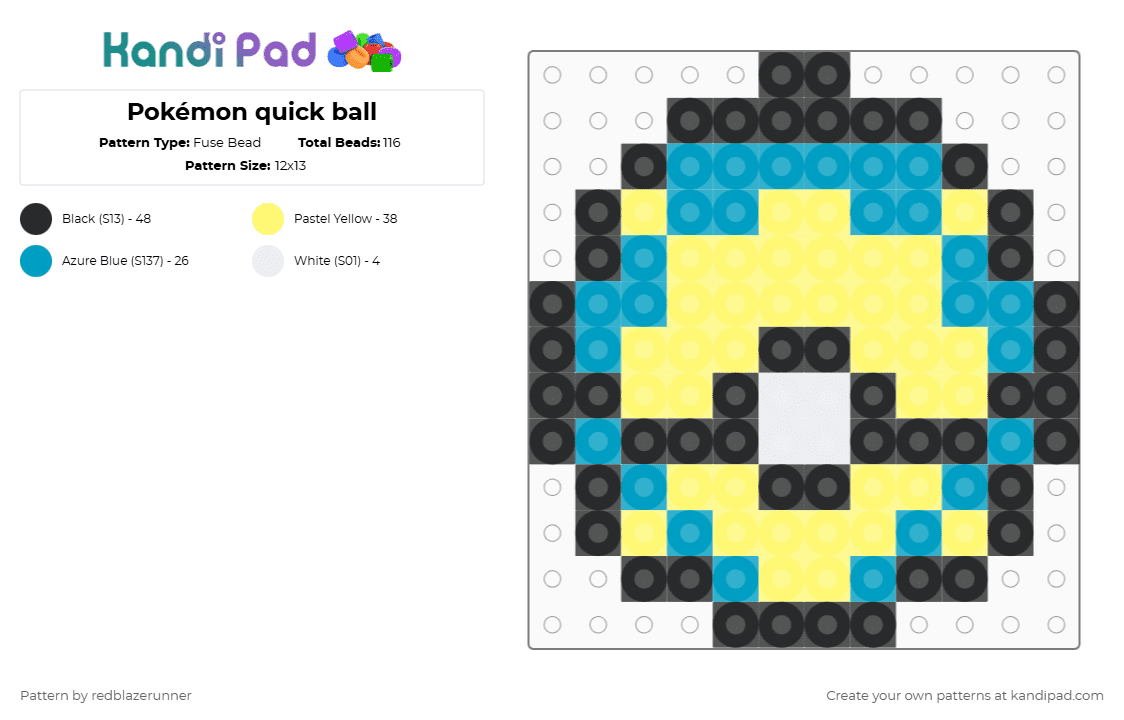 Pokémon quick ball - Fuse Bead Pattern by redblazerunner on Kandi Pad - yellow,light blue