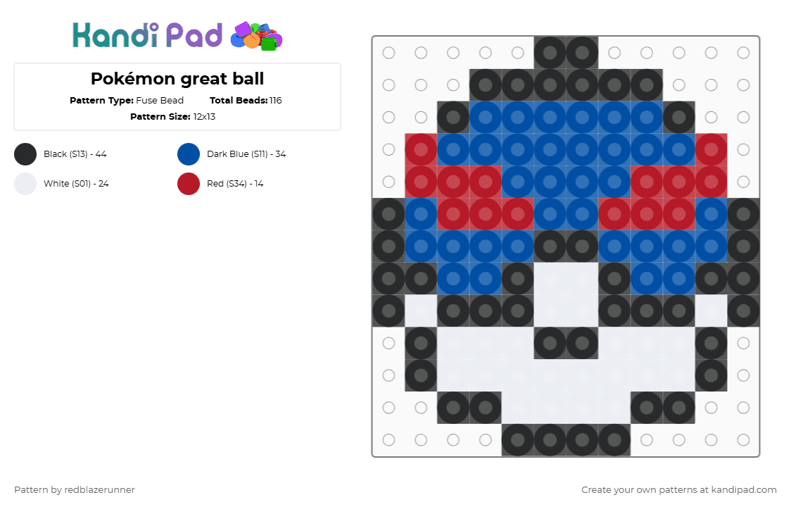 Pokémon great ball - Fuse Bead Pattern by redblazerunner on Kandi Pad - red,blue