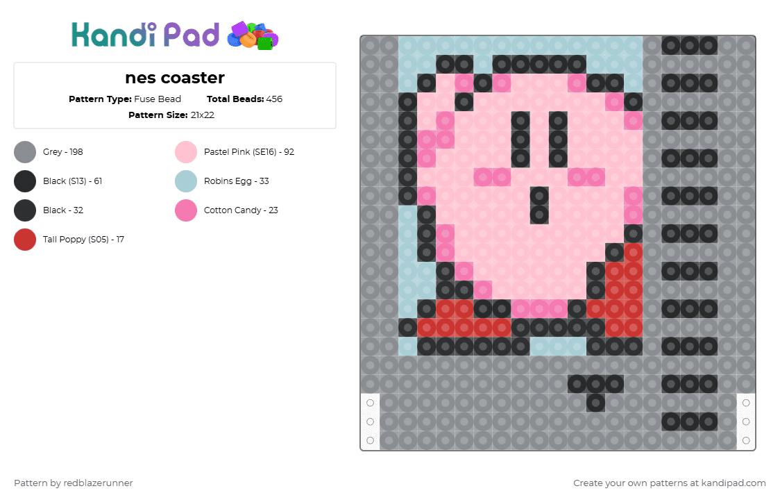 nes coaster - Fuse Bead Pattern by redblazerunner on Kandi Pad - gray,pink