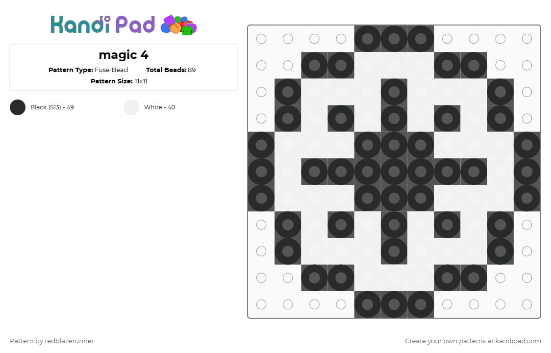 magic 4 - Fuse Bead Pattern by redblazerunner on Kandi Pad - white,black