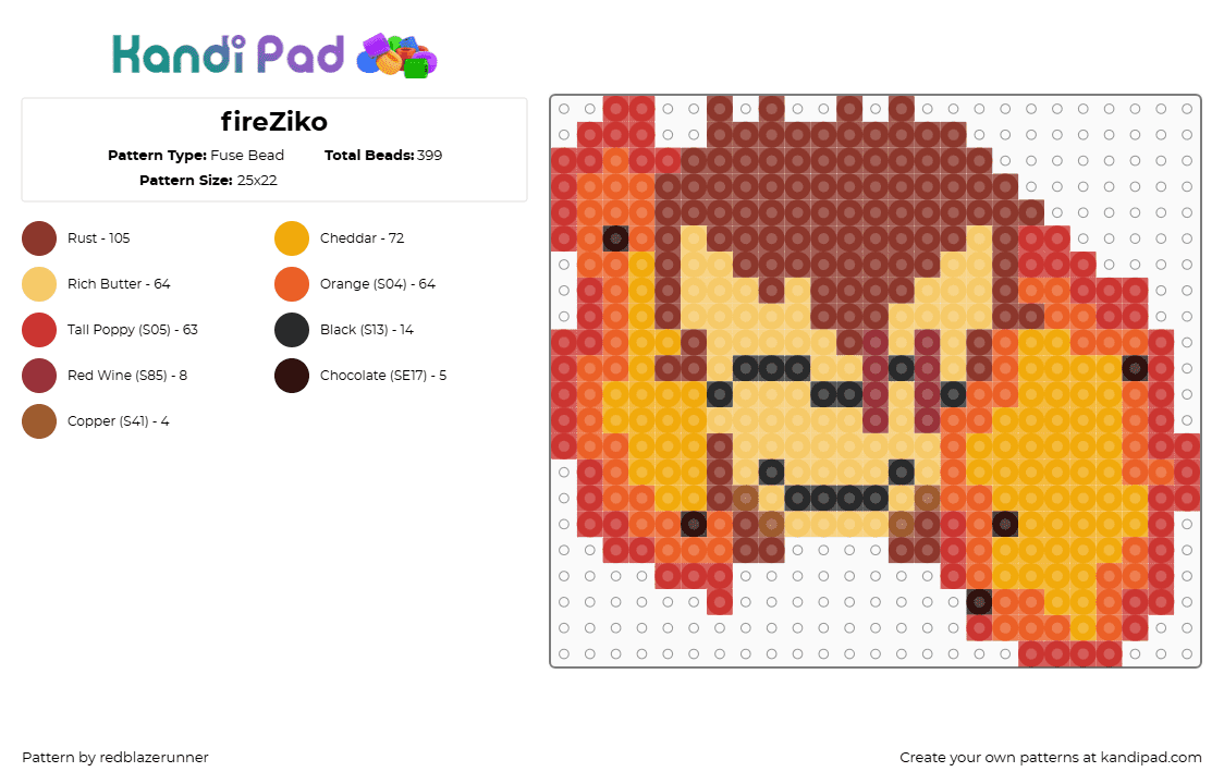 fireZiko - Fuse Bead Pattern by redblazerunner on Kandi Pad - 