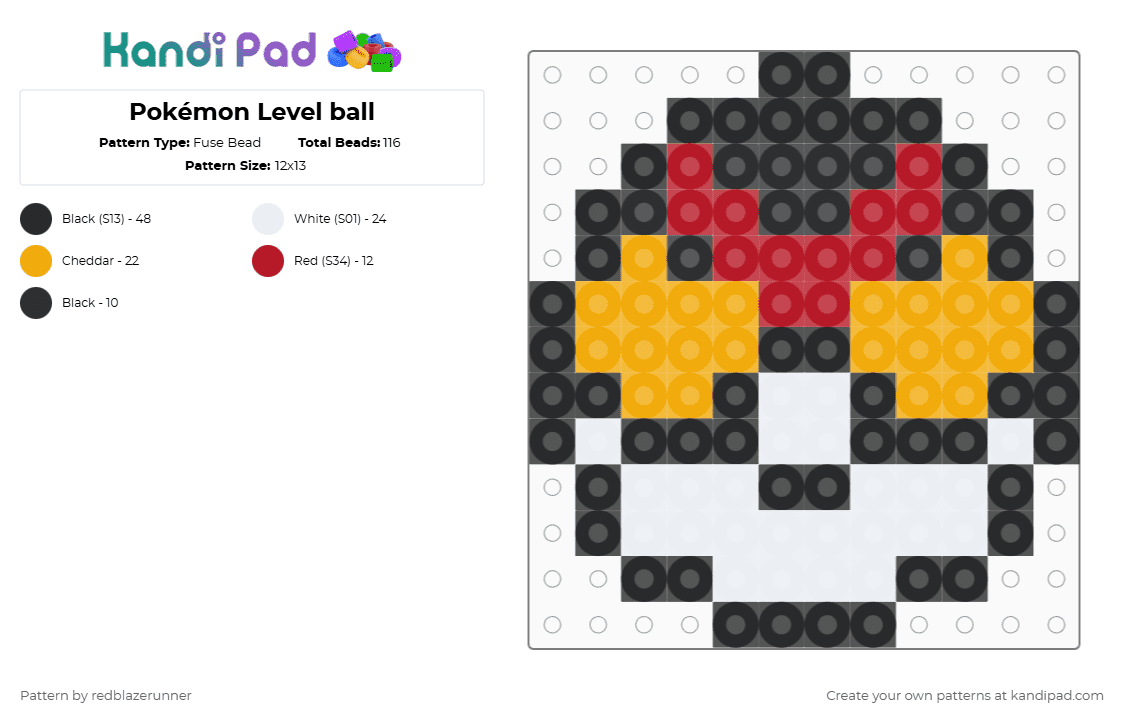 Pokémon Level ball - Fuse Bead Pattern by redblazerunner on Kandi Pad - red,orange