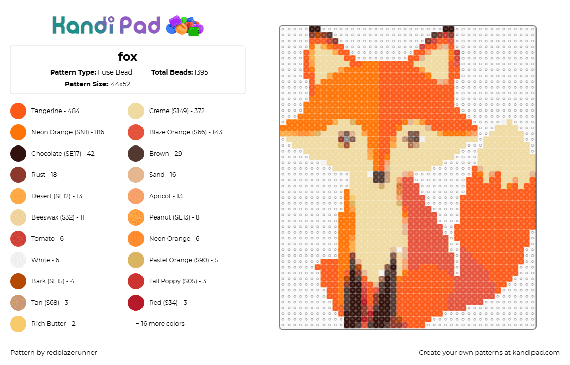 fox - Fuse Bead Pattern by redblazerunner on Kandi Pad - 