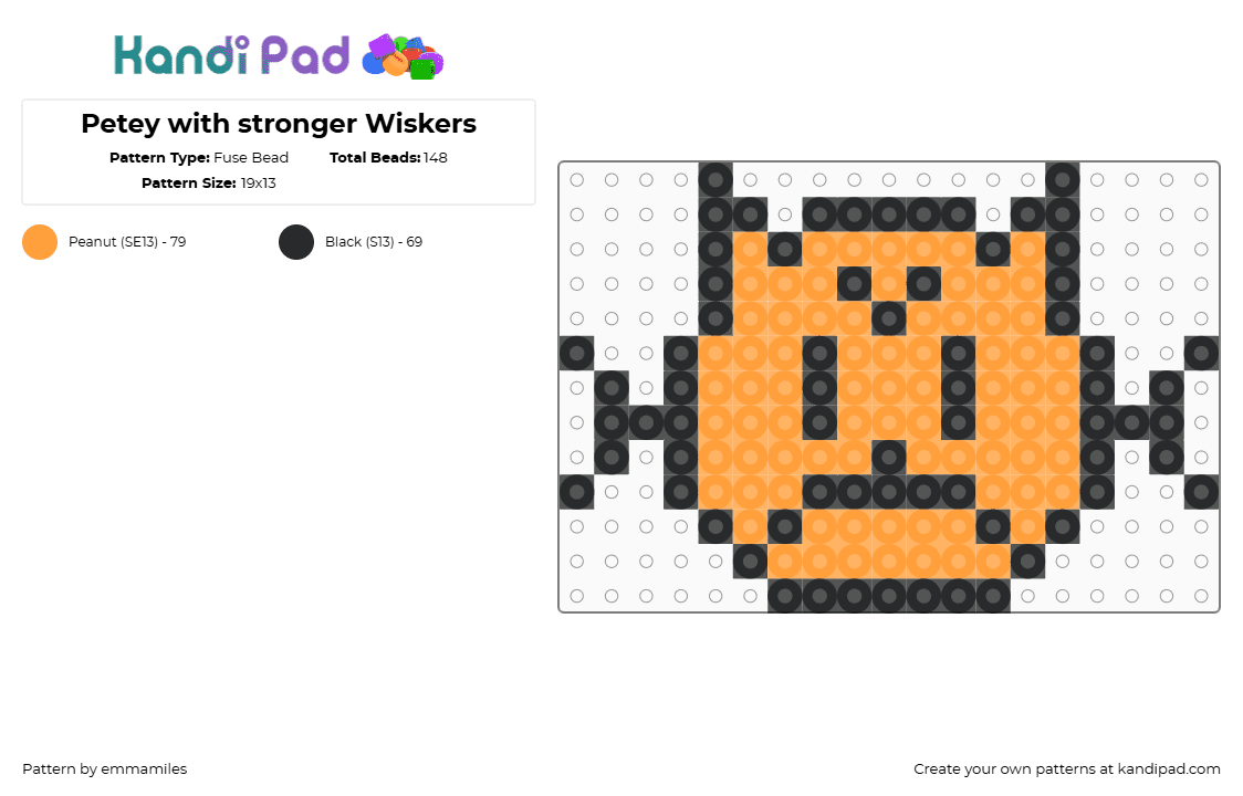 Petey with stronger Wiskers - Fuse Bead Pattern by emmamiles on Kandi Pad - black,orange