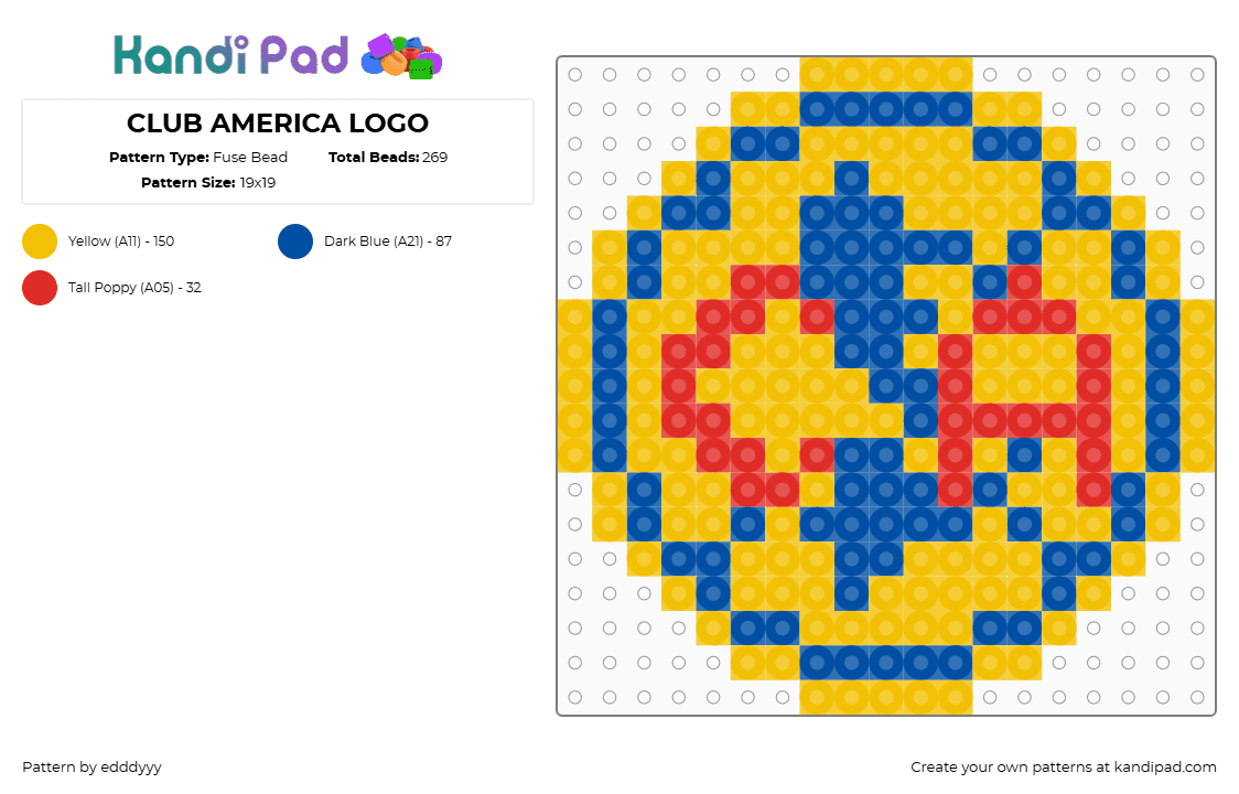 CLUB AMERICA LOGO - Fuse Bead Pattern by edddyyy on Kandi Pad - yellow,blue