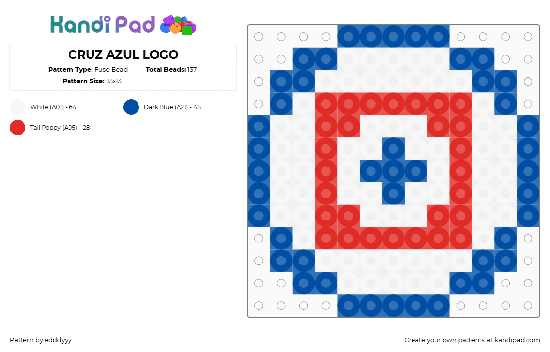 CRUZ AZUL LOGO - Fuse Bead Pattern by edddyyy on Kandi Pad - blue,red