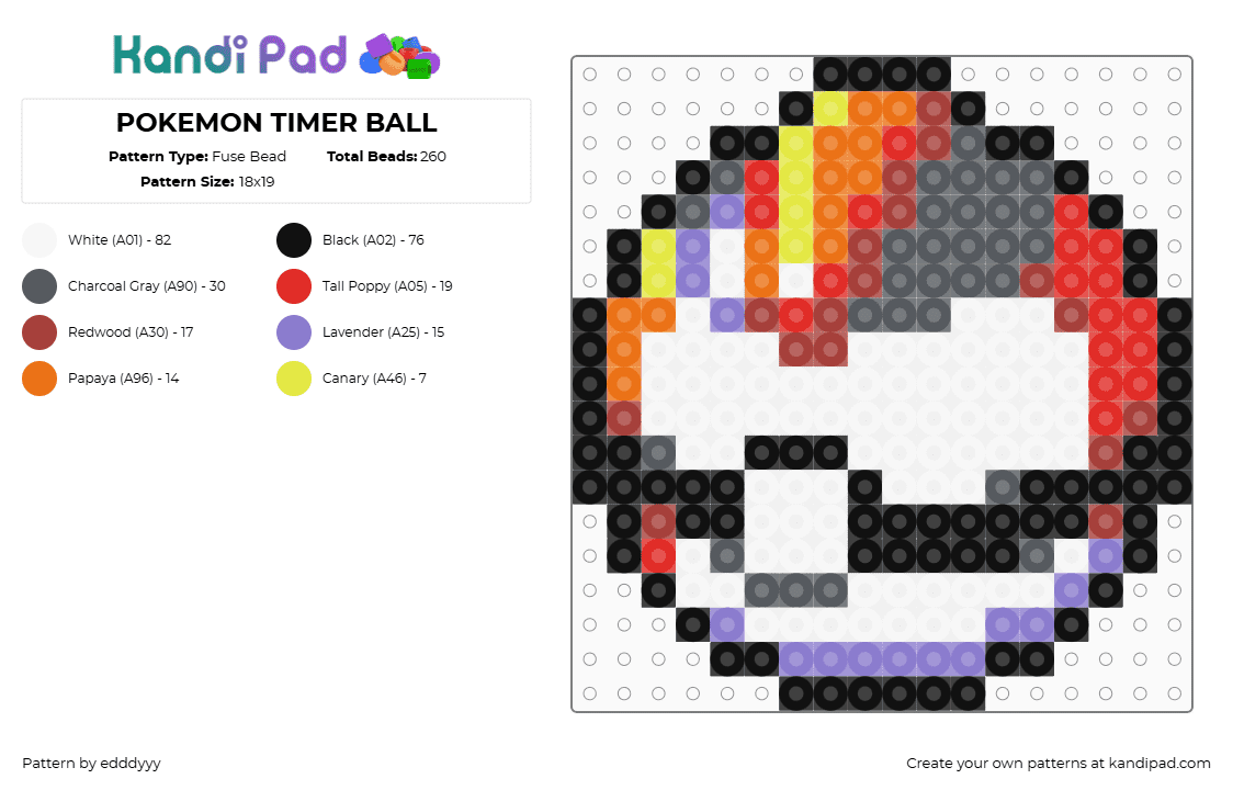 POKEMON TIMER BALL - Fuse Bead Pattern by edddyyy on Kandi Pad - timer ball,pokeball,gaming,white,red