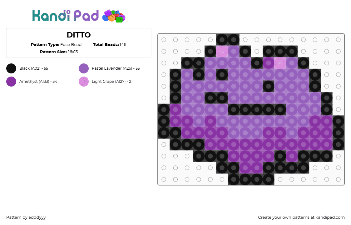 DITTO - Fuse Bead Pattern by edddyyy on Kandi Pad - ditto,pokemon,blob,character,gaming,purple