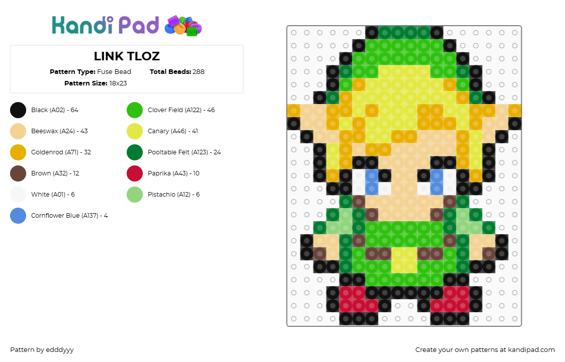 LINK TLOZ - Fuse Bead Pattern by edddyyy on Kandi Pad - link,legend of zelda,chibi,character,video game,green,yellow