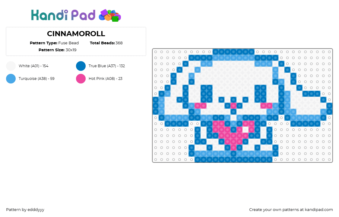 CINNAMOROLL - Fuse Bead Pattern by edddyyy on Kandi Pad - cinnamoroll,sanrio,heart,kawaii,character,cute,love,white,pink,blue