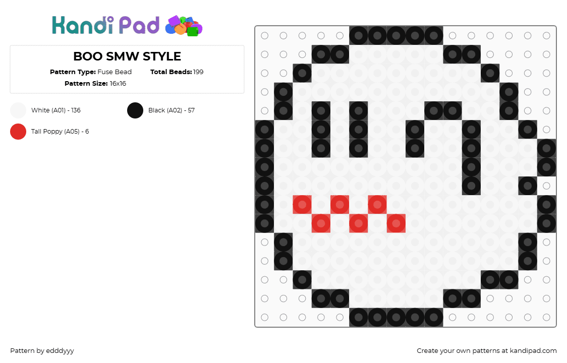 BOO SMW STYLE - Fuse Bead Pattern by edddyyy on Kandi Pad - boo,mario,ghost,nintendo,character,video game,white