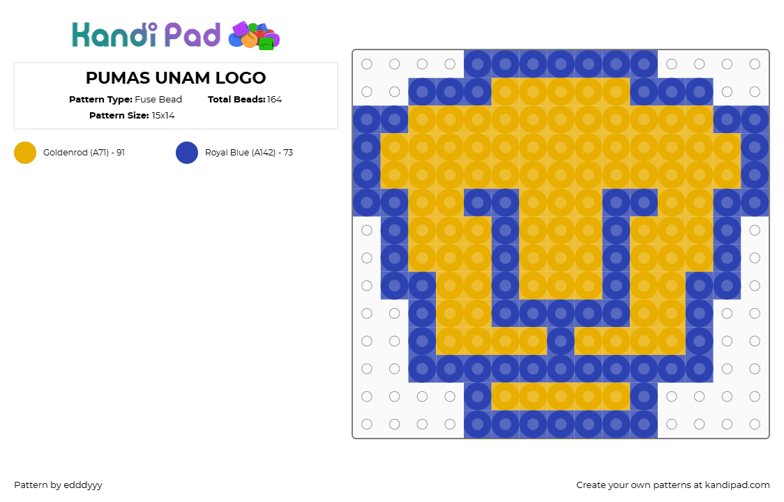 PUMAS UNAM LOGO - Fuse Bead Pattern by edddyyy on Kandi Pad - pumas unam,futbol,soccer,logo,team,sports,charm,simple,yellow,blue