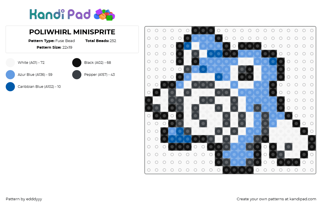 POLIWHIRL MINISPRITE - Fuse Bead Pattern by edddyyy on Kandi Pad - light blue