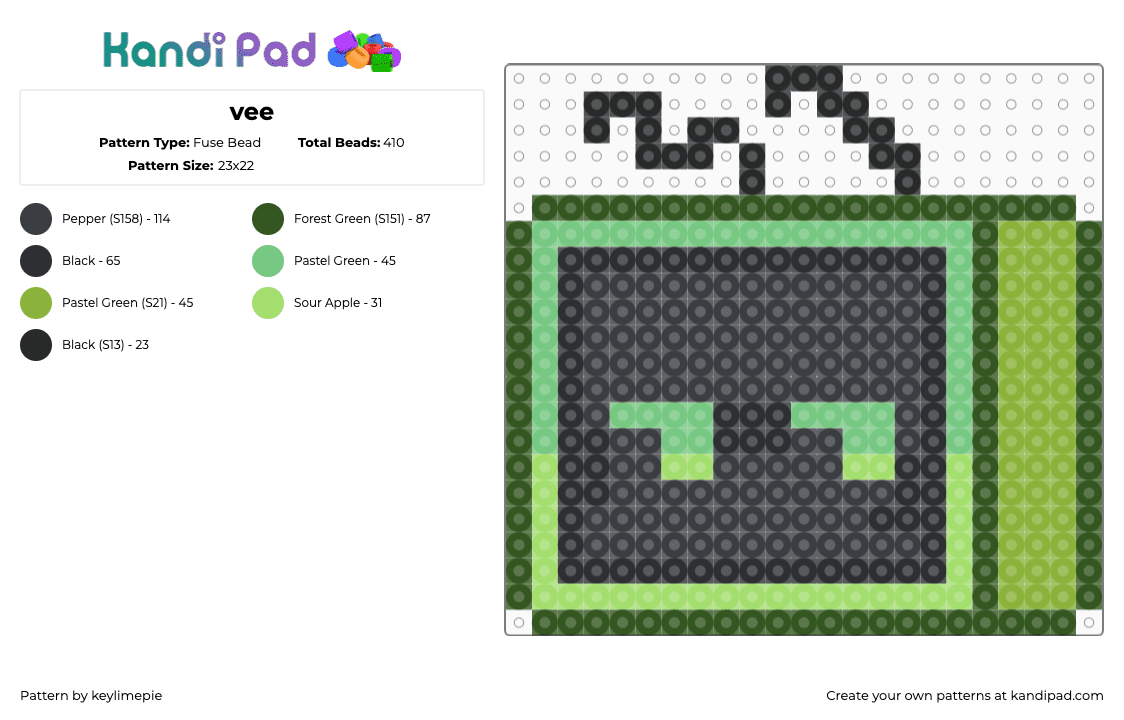 vee - Fuse Bead Pattern by keylimepie on Kandi Pad - vee,dandys world,head,video game,character,black,green