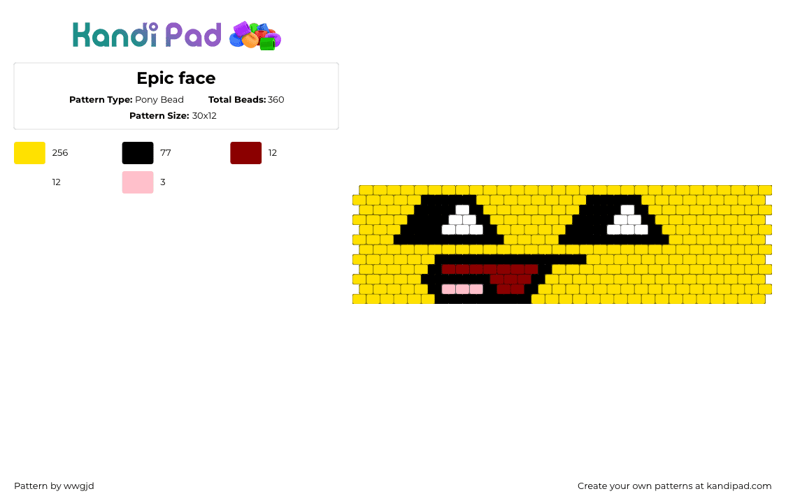 Epic face - Pony Bead Pattern by wwgjd on Kandi Pad - epic face,smiley,roblox,cuff,video game,yellow