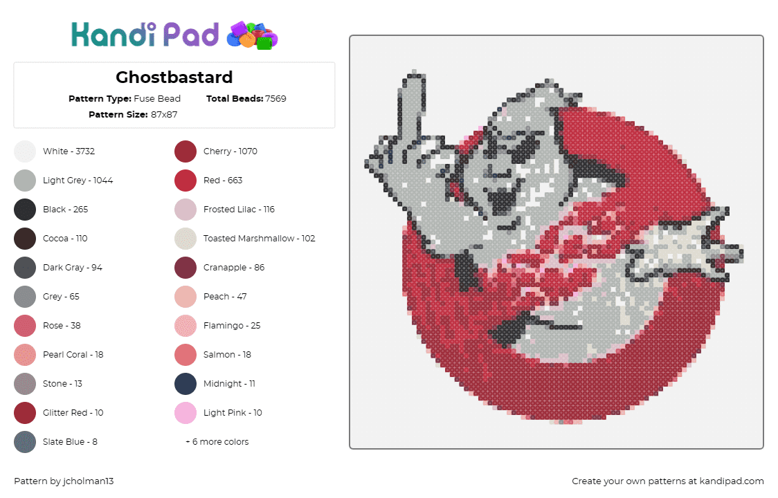 Ghostbastard - Fuse Bead Pattern by jcholman13 on Kandi Pad - ghost busters,nostalgic,movie,quirky,playful,logo,red,white