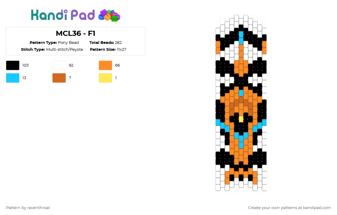 MCL36 - F1 - Pony Bead Pattern by scribbloopd on Kandi Pad - white,orange