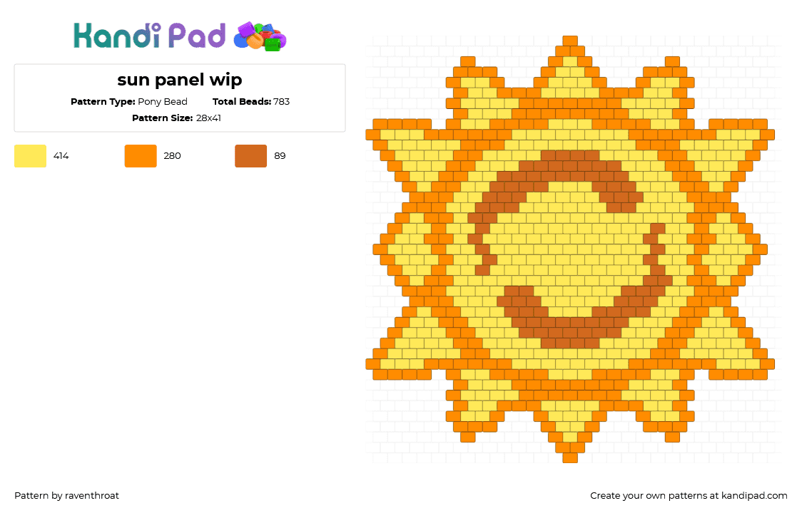 sun panel wip - Pony Bead Pattern by scribbloopd on Kandi Pad - orange,yellow