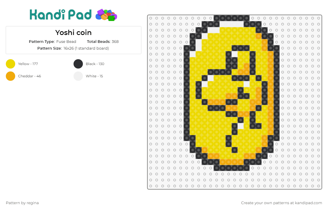 Yoshi coin - Fuse Bead Pattern by regina on Kandi Pad - yoshi,mario,nintendo,video games