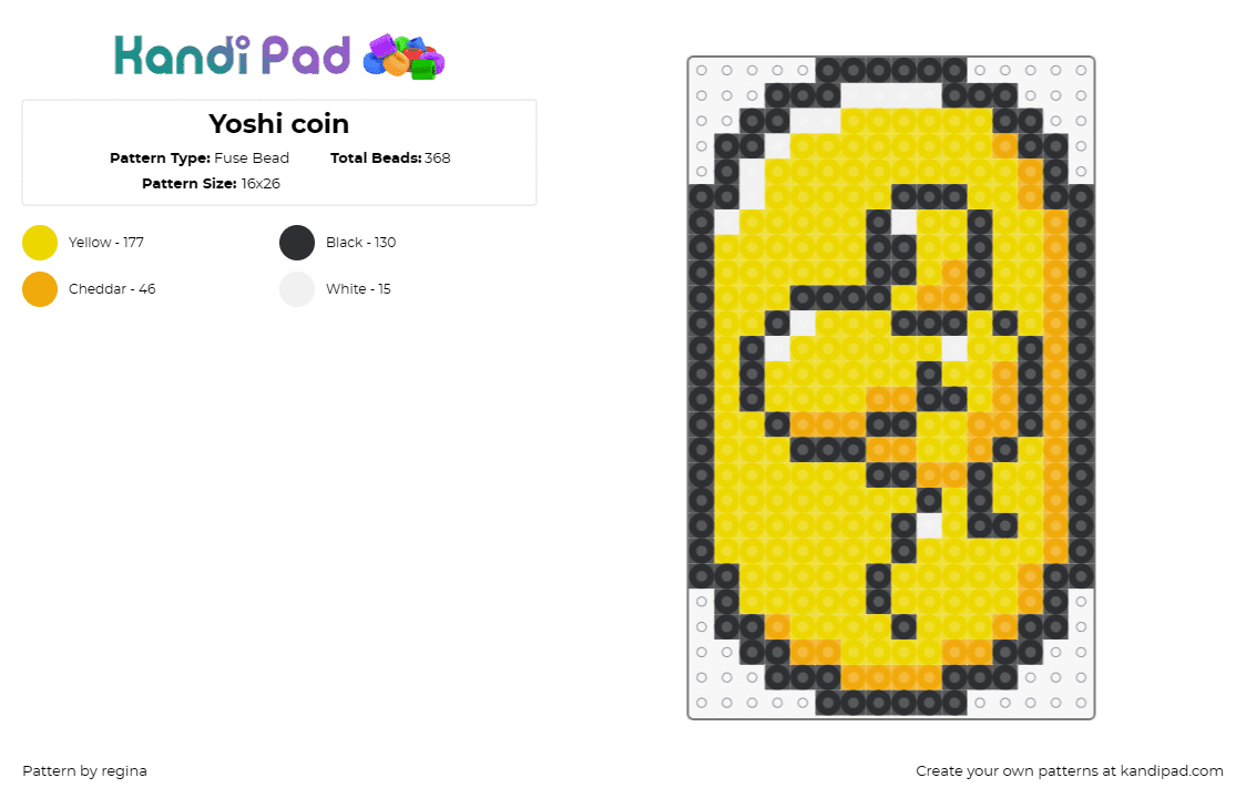 Yoshi coin - Fuse Bead Pattern by regina on Kandi Pad - yoshi,mario,nintendo,video games
