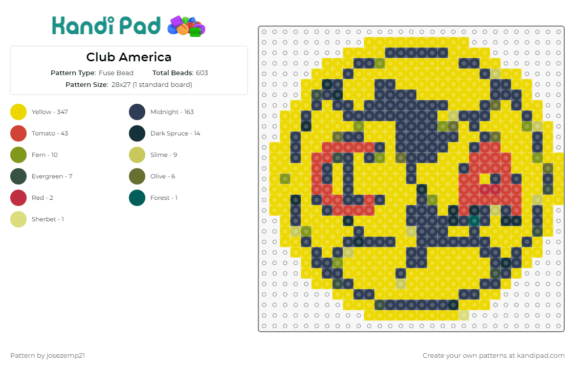 Club America - Fuse Bead Pattern by josezemp21 on Kandi Pad - club america,soccer,futbol,sports,yellow,red