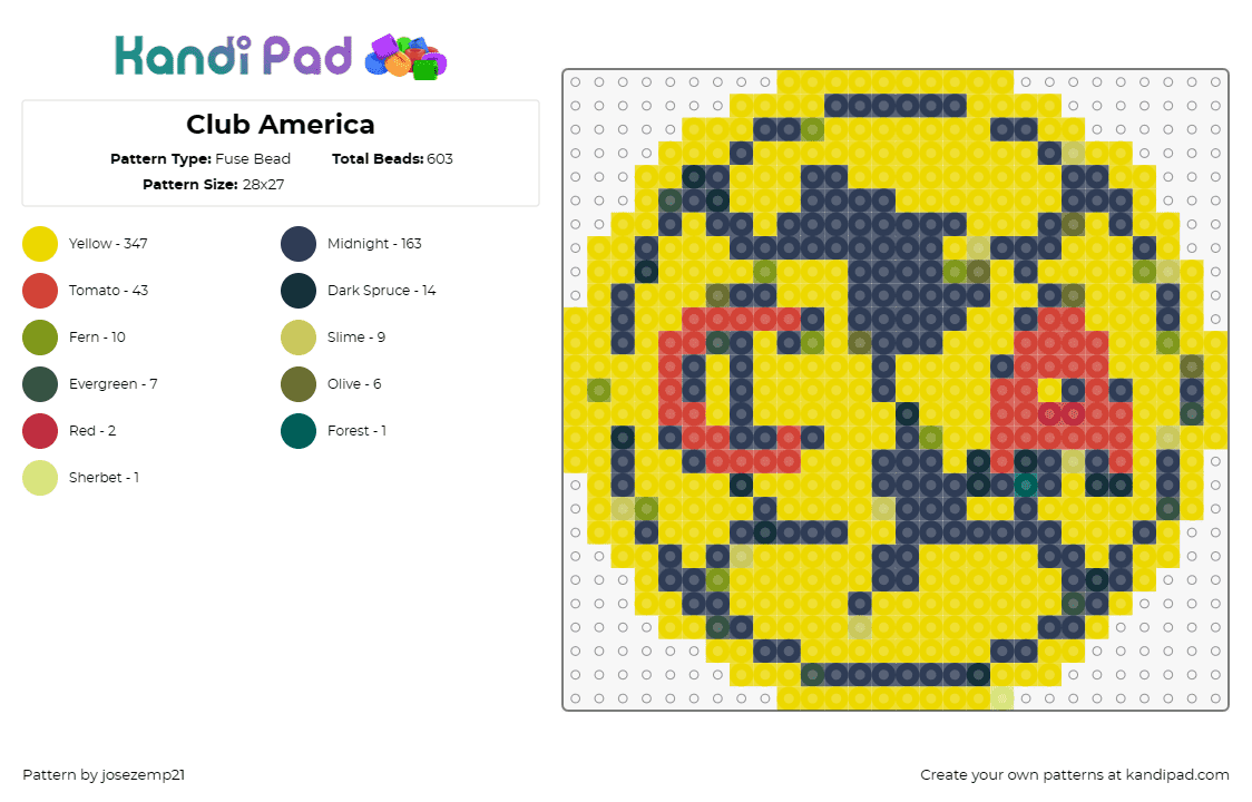 Club America - Fuse Bead Pattern by josezemp21 on Kandi Pad - club america,soccer,futbol,sports,yellow,red