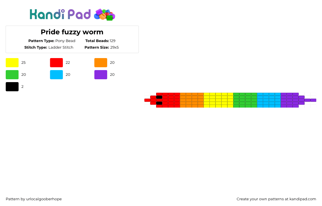 Pride fuzzy worm - Pony Bead Pattern by urlocalgooberhope on Kandi Pad - orange,green,purple,colorful