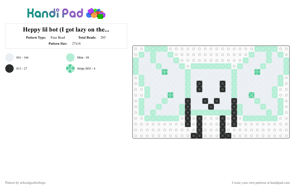 Heppy lil bot (I got lazy on the arms) - Fuse Bead Pattern by urlocalgooberhope on Kandi Pad - white,light blue,bot,ii