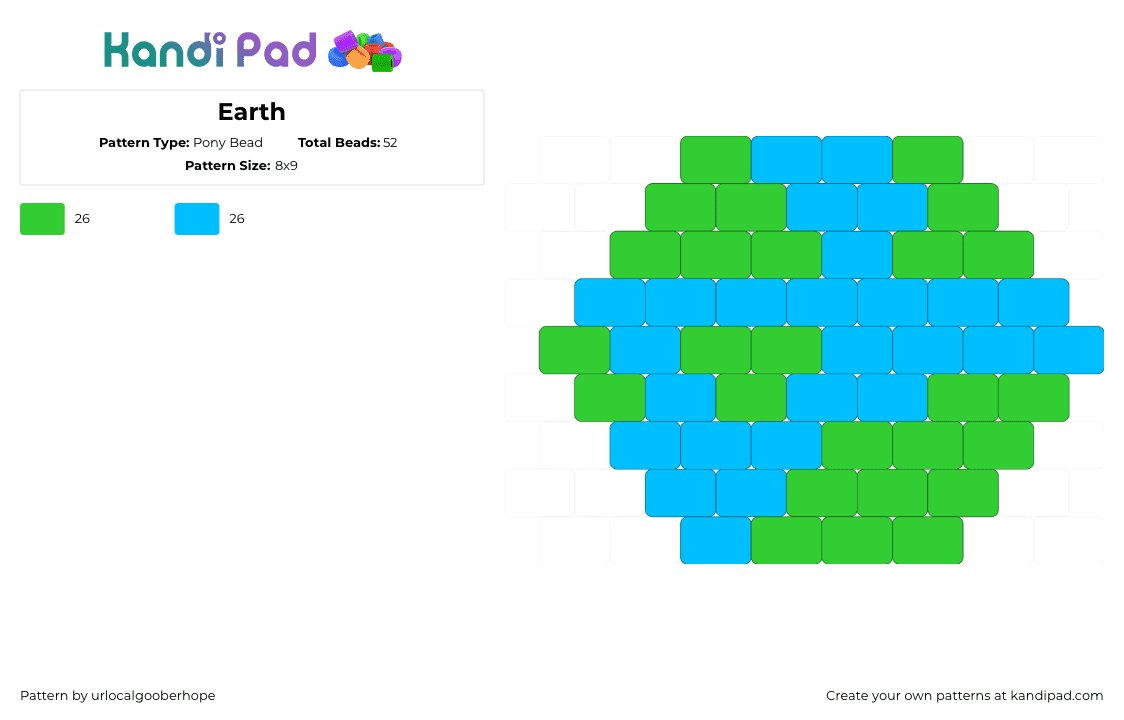 Earth - Pony Bead Pattern by urlocalgooberhope on Kandi Pad - green,light blue