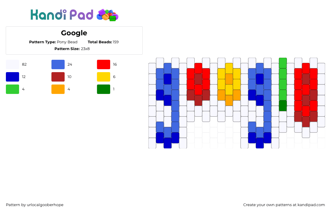 Google - Pony Bead Pattern by urlocalgooberhope on Kandi Pad - white,blue,red,purple