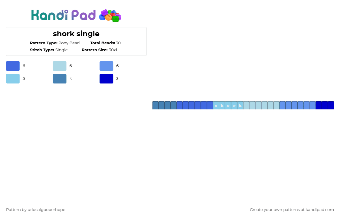 shork single - Pony Bead Pattern by urlocalgooberhope on Kandi Pad - blue,light blue