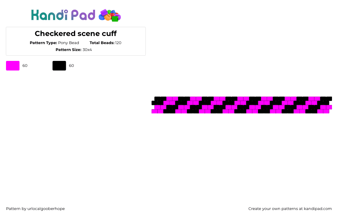 Checkered scene cuff - Pony Bead Pattern by urlocalgooberhope on Kandi Pad - pink,black