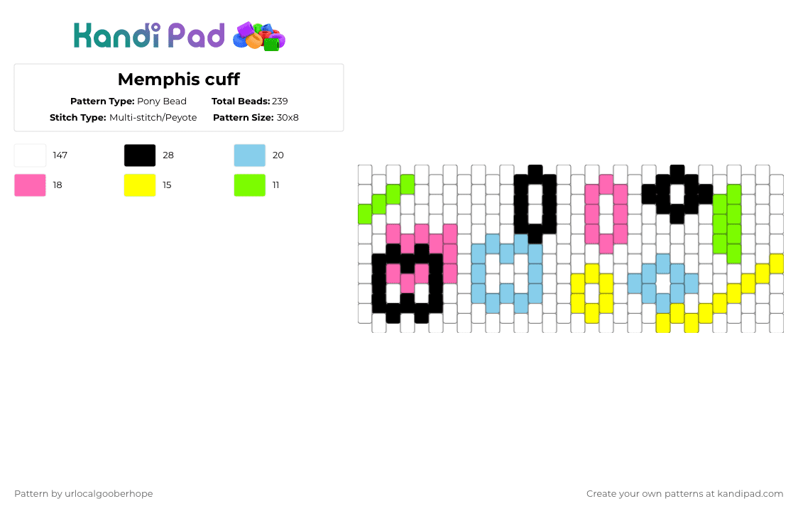 Memphis cuff - Pony Bead Pattern by urlocalgooberhope on Kandi Pad - white,light blue,pink,cotdmemphisdesign