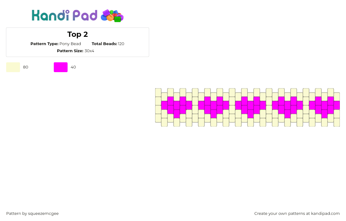 Top 2 - Pony Bead Pattern by squeezemcgee on Kandi Pad - hearts,repeating,love,valentine,cuff,pink,beige