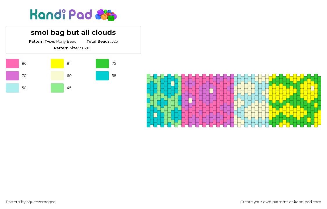 smol bag but all clouds - Pony Bead Pattern by squeezemcgee on Kandi Pad - light blue,pink,bag,purse