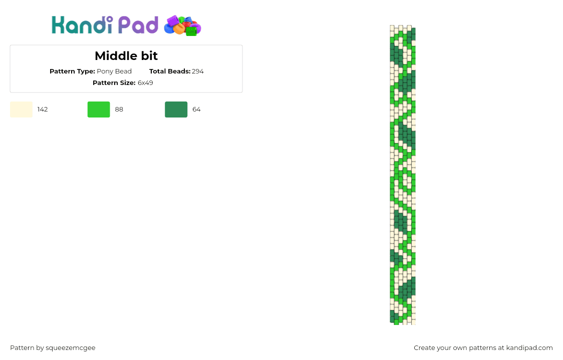 Middle bit - Pony Bead Pattern by squeezemcgee on Kandi Pad - vine,leaves,panel,green,beige