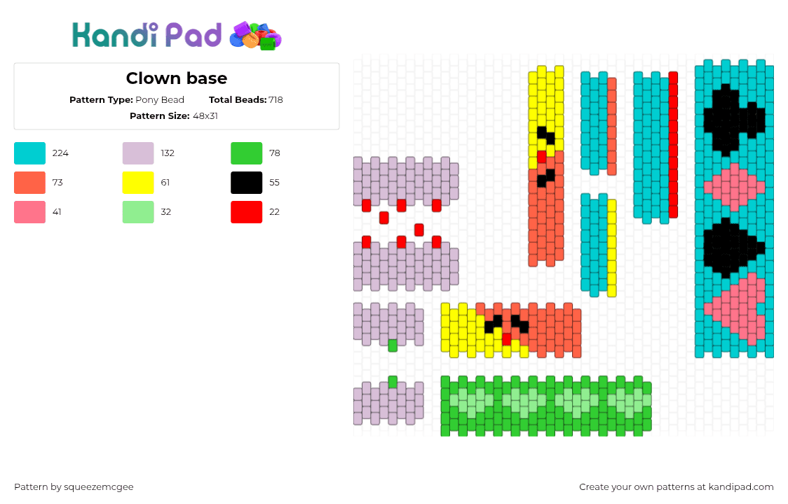 Clown base - Pony Bead Pattern by squeezemcgee on Kandi Pad - pink,red,light blue