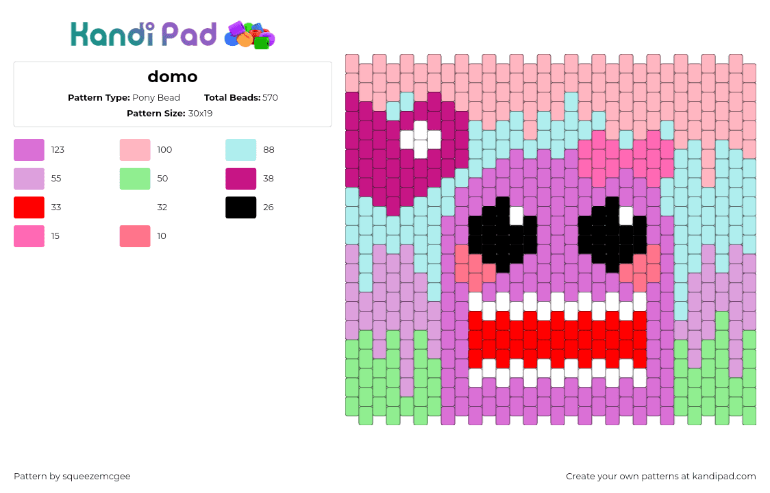 domo - Pony Bead Pattern by squeezemcgee on Kandi Pad - domo,drippy,panel,heart,pink,red