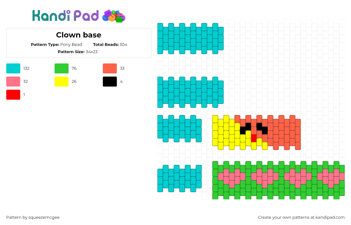 Clown base - Pony Bead Pattern by squeezemcgee on Kandi Pad - light blue,green