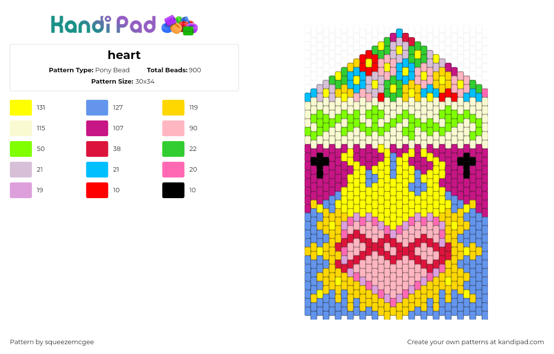 heart - Pony Bead Pattern by squeezemcgee on Kandi Pad - heart,fiery,glow,bag,purse,panel,vine,glow,colorful,pink,yellow,blue,green